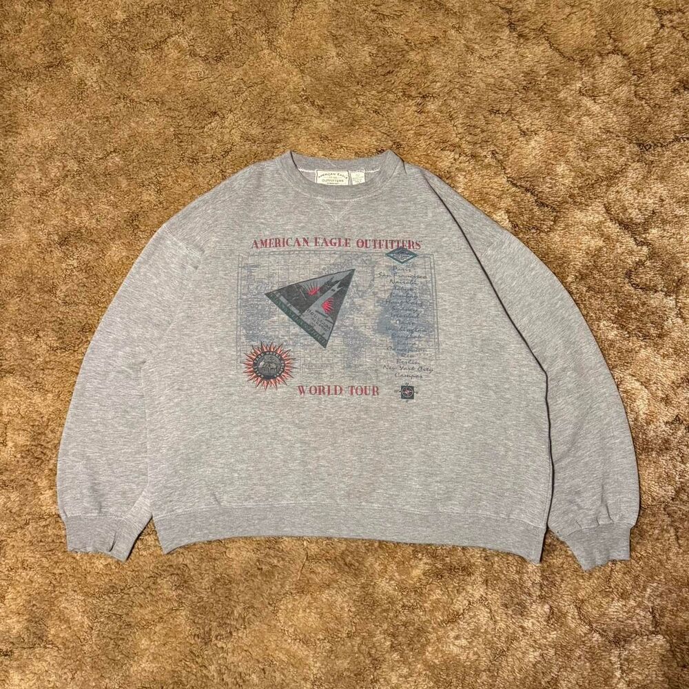 Vintage 90s American Eagle Outfitters World Tour Crewneck Sweatshirt Grey XLarge